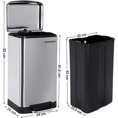 Poubelle Nancy's Poubelle 30L - Poubelle à Pédale Inox - Poubelle - Poubelle Argent