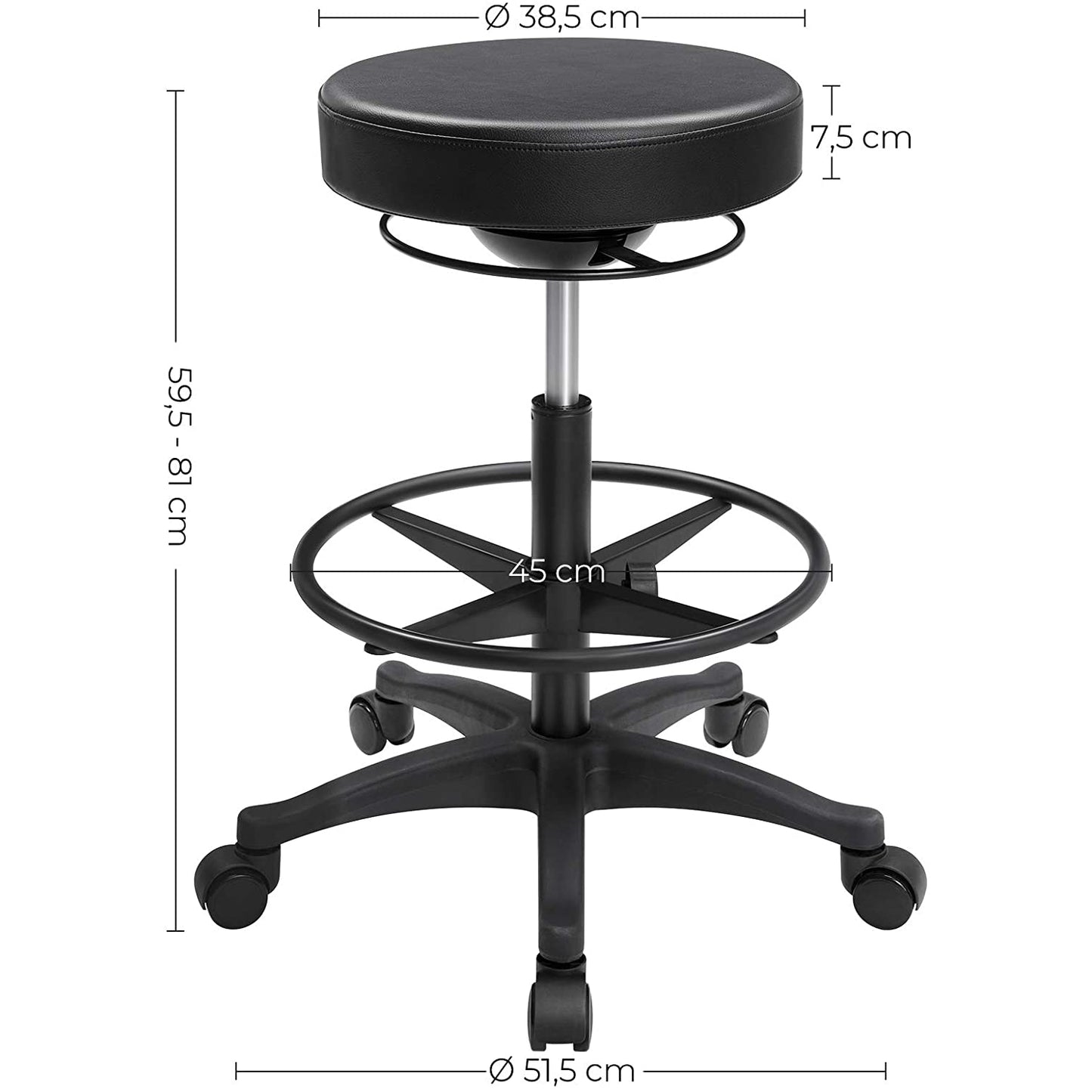 Nancy's Newport Draairuk op Wieltjes - Kruk - Voetensteun - Stoeltje - Diameter 38.5cm - Zwart