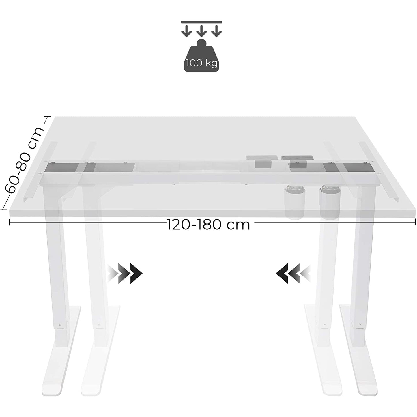 Support de bureau Okemos de Nancy - Avec moteur - Hauteur réglable - Sans plateau de table - Cadre - Longueur réglable - Acier - Blanc - (115-147) x 60 x (71-112) cm