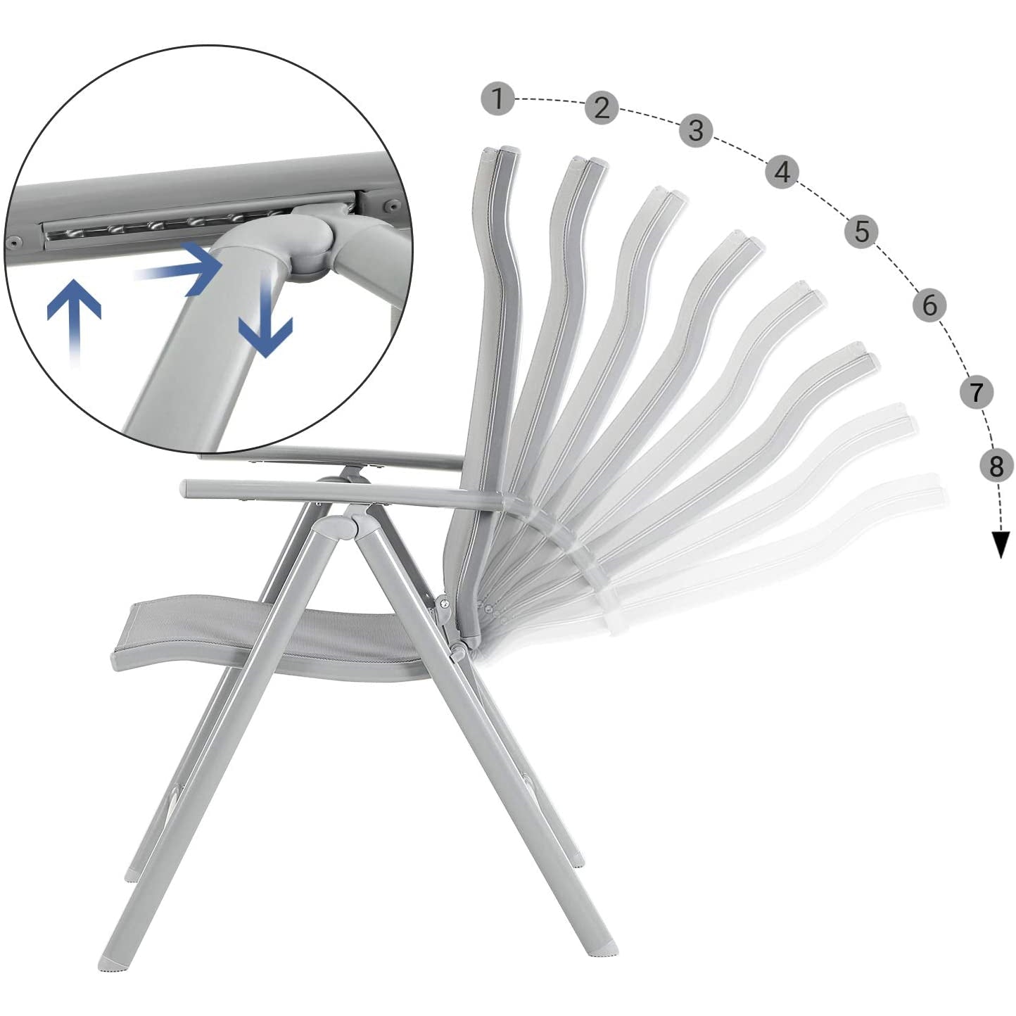 Nancy's Betonville Tuinstoelen - Set Van 4 - Klapstoelen - Buitenstoelen - Aluminium Frame - Verstelbare Rugleuning - Grijs