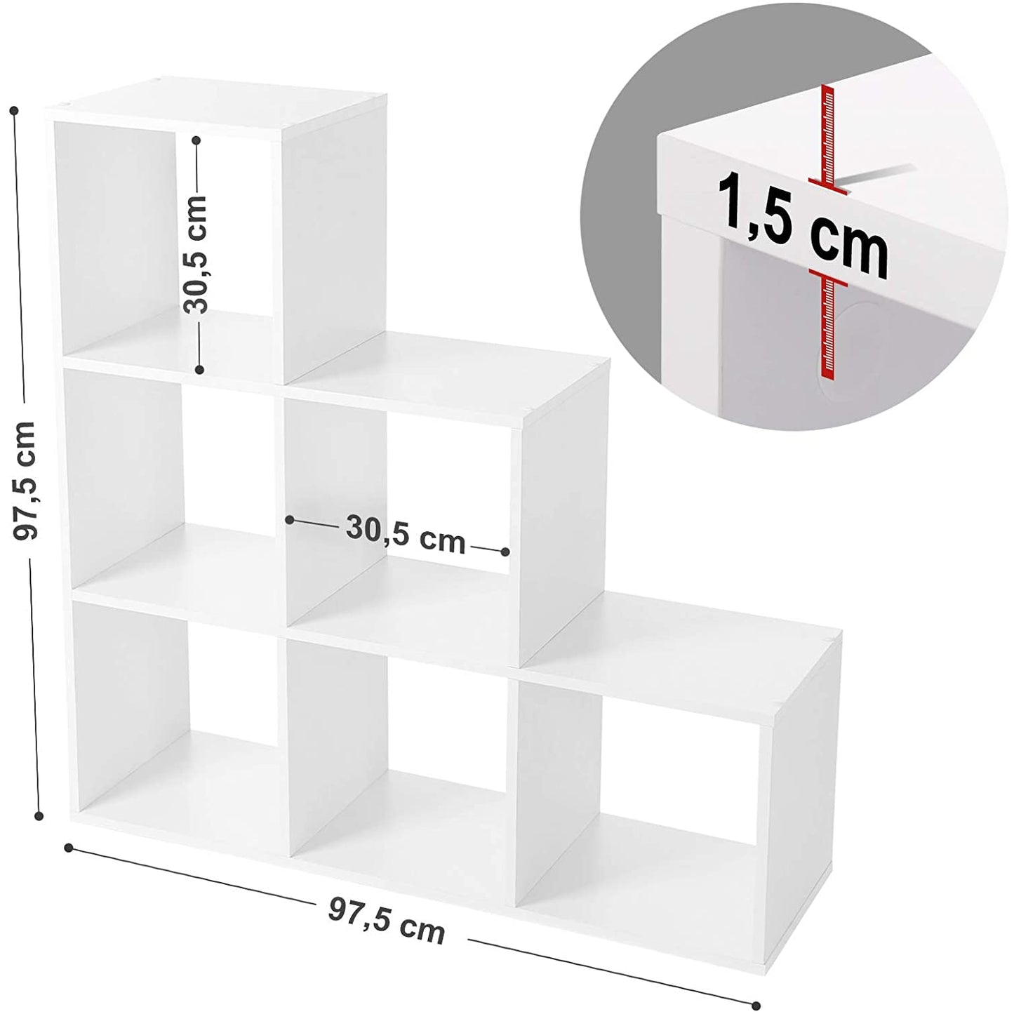 Nancy's Parzins Boekenkast - Vakkenkast - Opbergkast - 6 Vakken - Wit - ± 100 x 30 x 100 cm