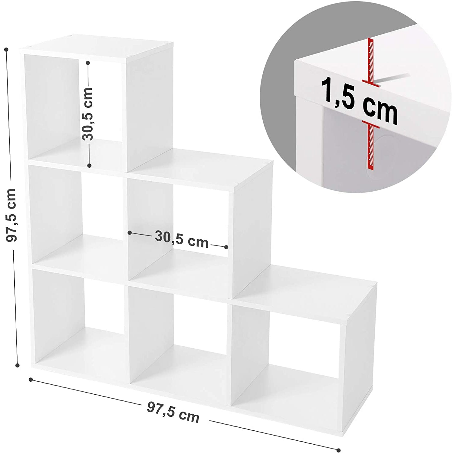 Nancy's Parzins Boekenkast - Vakkenkast - Opbergkast - 6 Vakken - Wit - ± 100 x 30 x 100 cm