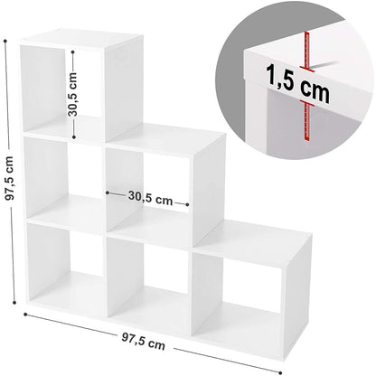 Nancy's Parzins Boekenkast - Vakkenkast - Opbergkast - 6 Vakken - Wit - ± 100 x 30 x 100 cm