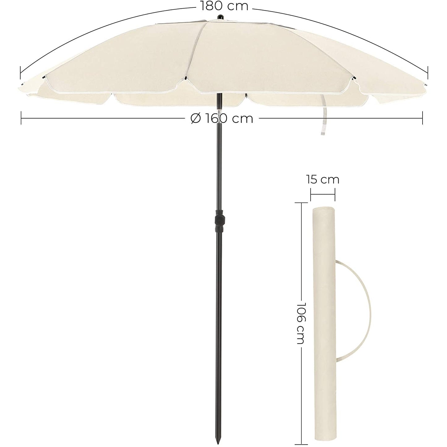 Nancy's Frog Lake Parasol - Parasol de plage - Mécanisme d'inclinaison - Octogonal - Polyester - Sac de transport - Beige - Ø 160 cm