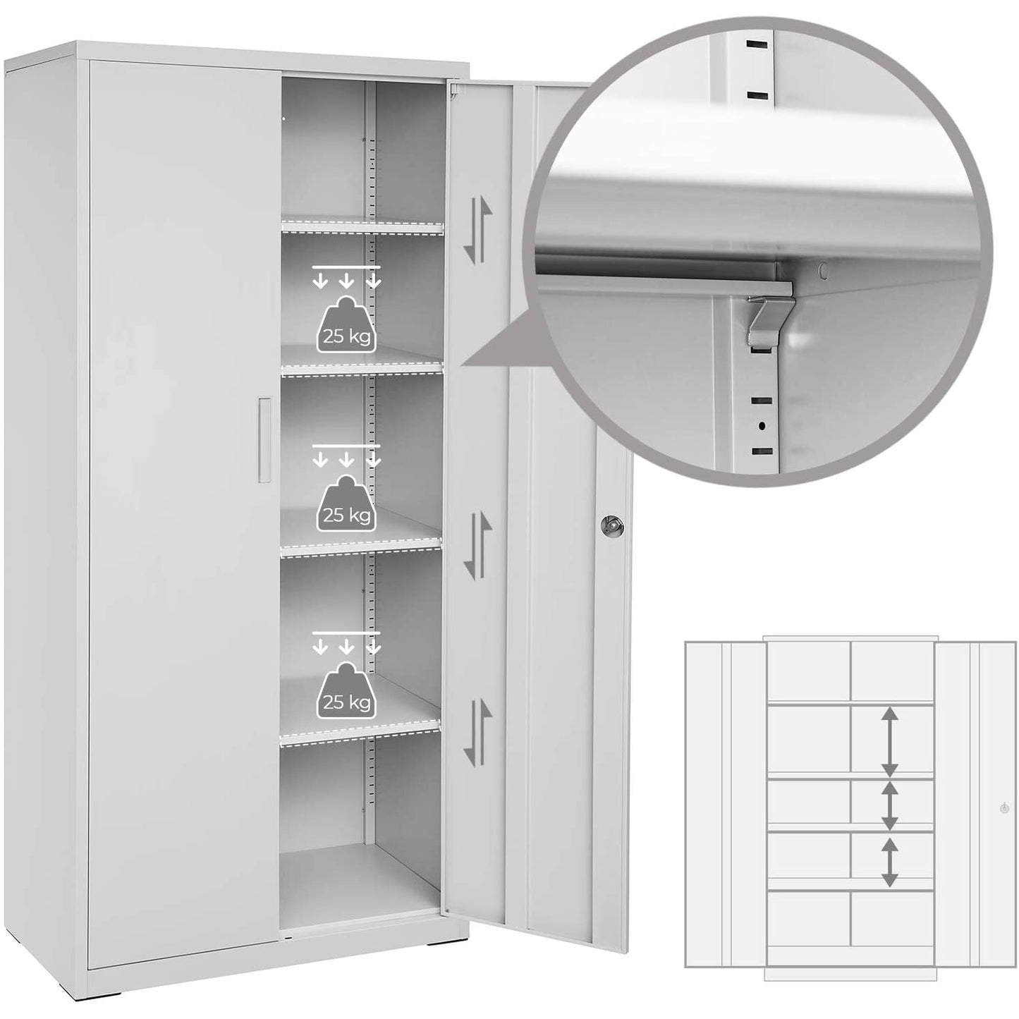 Nancy's Lenox Archiefkast - Kantoorkast - Opbergkast - 5 Planken - Staal - Grijs