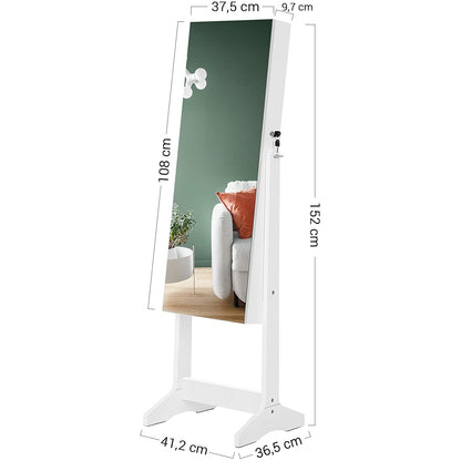 Nancy's Rosemead Jewelry Mirror - Jewelry Cabinet - Mirror Cabinet - Make-Up Organizer - Frameless - Lockable - White - MDF - 41.2 x 36.5 x 152 cm