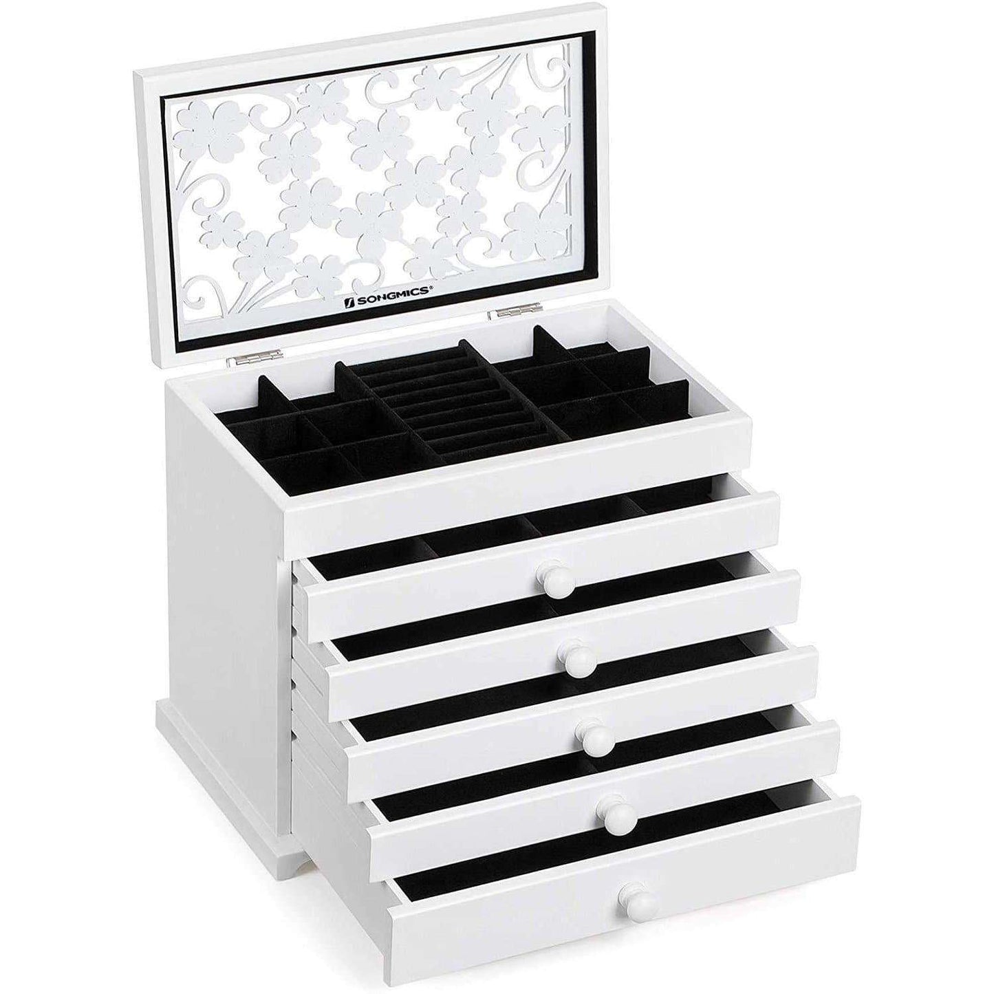 Boîte à bijoux en bois Nancy's XXL 6 couches avec miroir - Organisateur de bijoux - Boîte à bijoux - Rangement de vos bijoux - 31,5 x 26,5 x 19,5