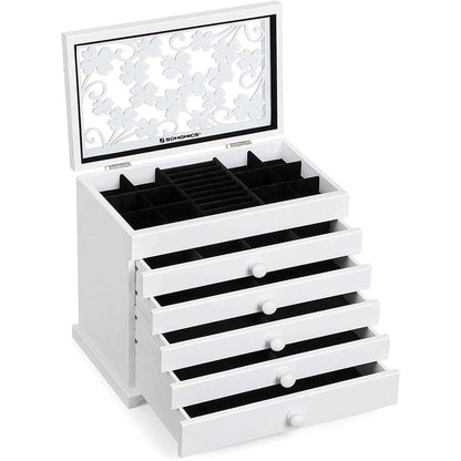 Boîte à bijoux en bois Nancy's XXL 6 couches avec miroir - Organisateur de bijoux - Boîte à bijoux - Rangement de vos bijoux - 31,5 x 26,5 x 19,5