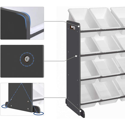 Nancy's Kinderkamerrek - Speelgoed organizer - Opbergrek - Donkergrijs/wit - 86 x 26,5 x 78 cm