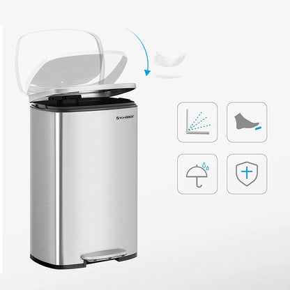 Nancy's Greenland Trash Can - Pedal bin - 50L - Steel - Inner bin - Airtight - Waterproof - Silver - 42.4 x 32 x 65 cm 