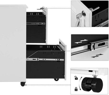 Nancy's Hazelbrook Drawer Unit - Filing Cabinet - On Wheels - 2 Drawers - Lock - White - Metal - 39 x 45 x 69.5 cm 
