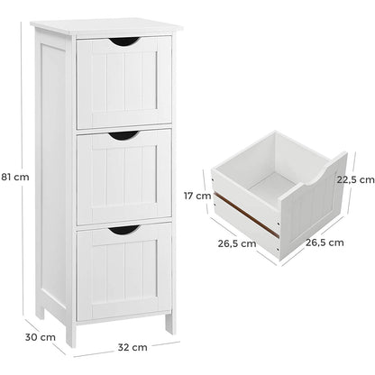 Nancy's Camden Storage Cabinet - Bathroom Cabinet - Chest of Drawers - 3 Drawers - White - Standing Cabinet - MDF - 32 x 30 x 81 cm