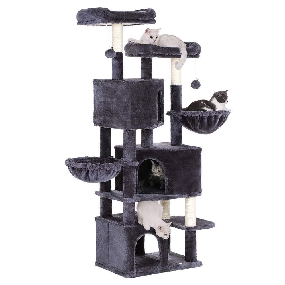 Nancy's XXL Kattenboom - Kat toren met 3 grotten - Krabpaal - Krabpalen voor katten -Donkergrijs - 55 x 40 x 164 cm