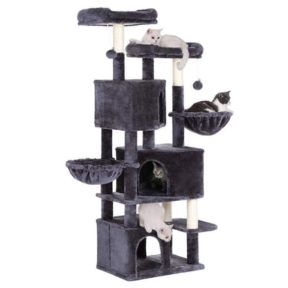 Nancy's XXL Kattenboom - Kat toren met 3 grotten - Krabpaal - Krabpalen voor katten -Donkergrijs - 55 x 40 x 164 cm