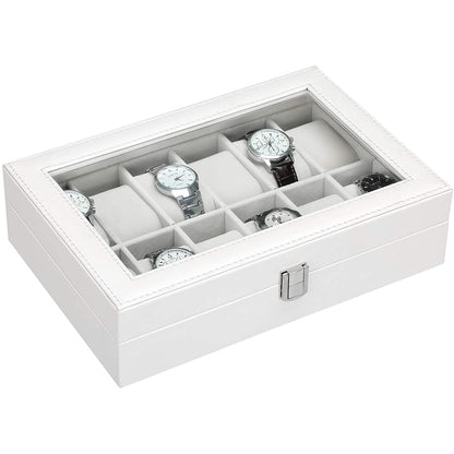 Nancy's Gonzales Horlogebox - Horlogedoos - Organizer - 12 Horloges - Wit - MDF - Fluweel - Kunstleer