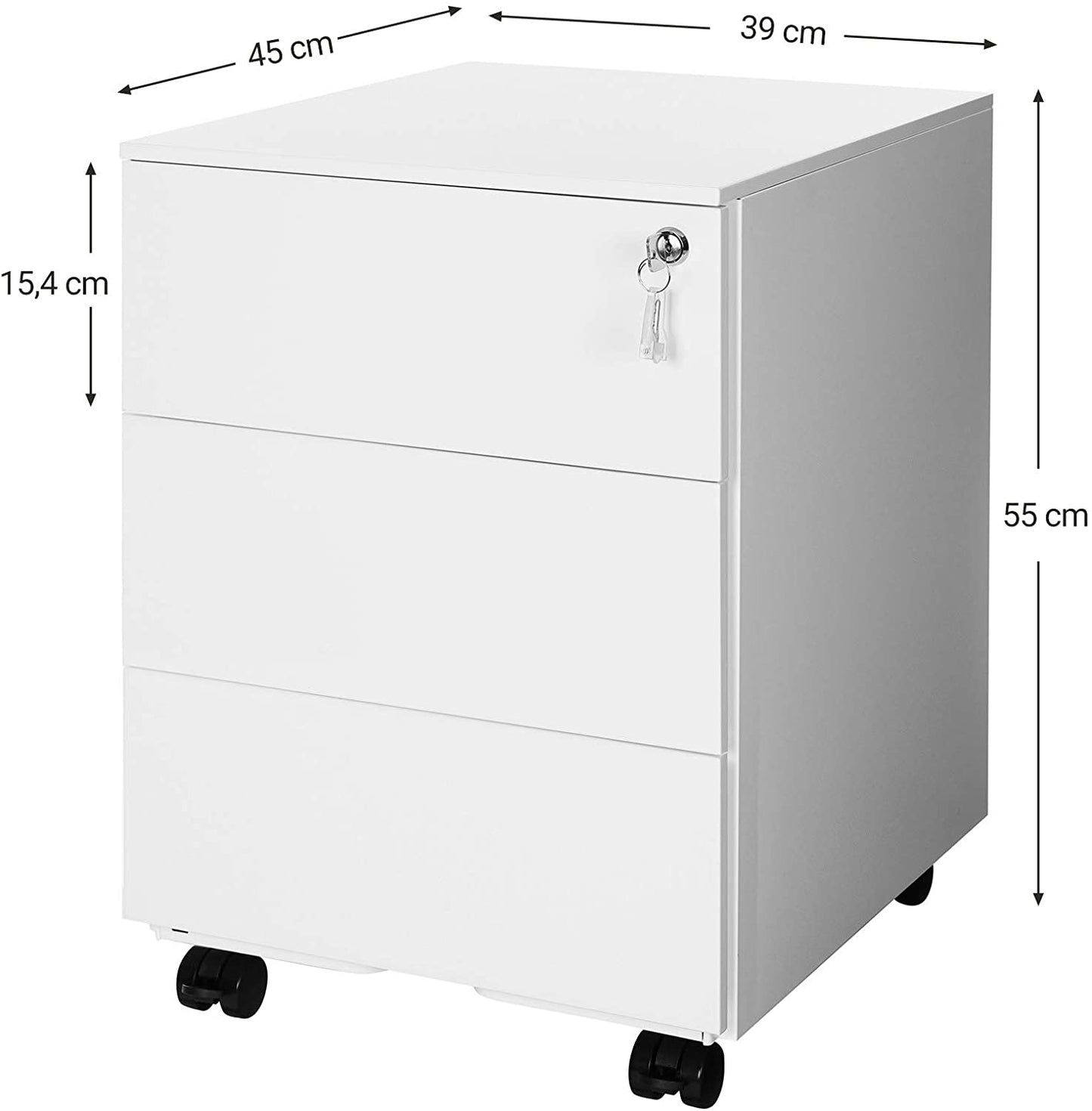 Nancy's Hazelton Drawer Unit - Filing Cabinet - On Wheels - Lock - 3 Drawers - White - Metal - 39 x 45 x 55 cm 