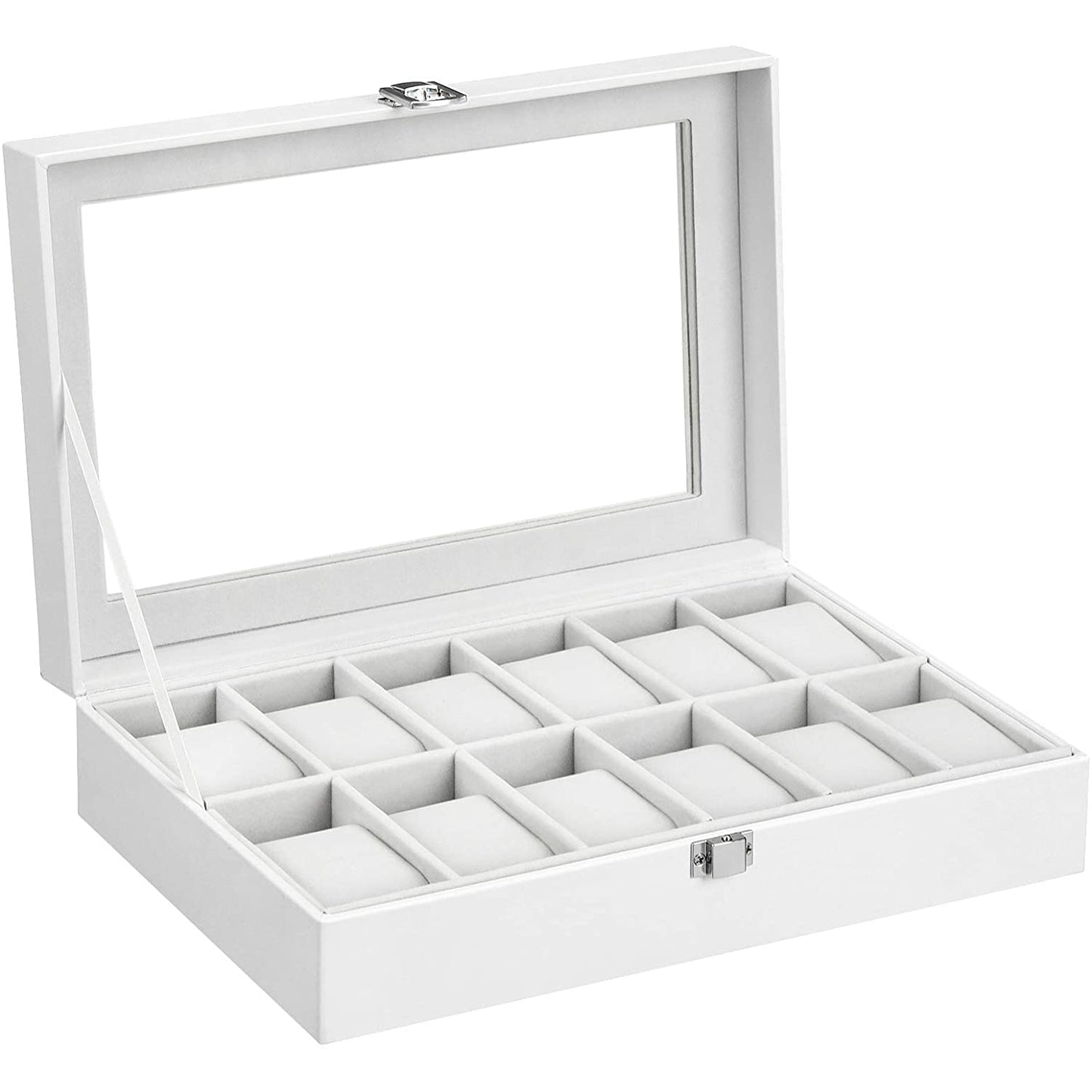 Nancy's Gonzales Horlogebox - Horlogedoos - Organizer - 12 Horloges - Wit - MDF - Fluweel - Kunstleer