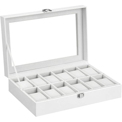 Nancy's Gonzales Horlogebox - Horlogedoos - Organizer - 12 Horloges - Wit - MDF - Fluweel - Kunstleer