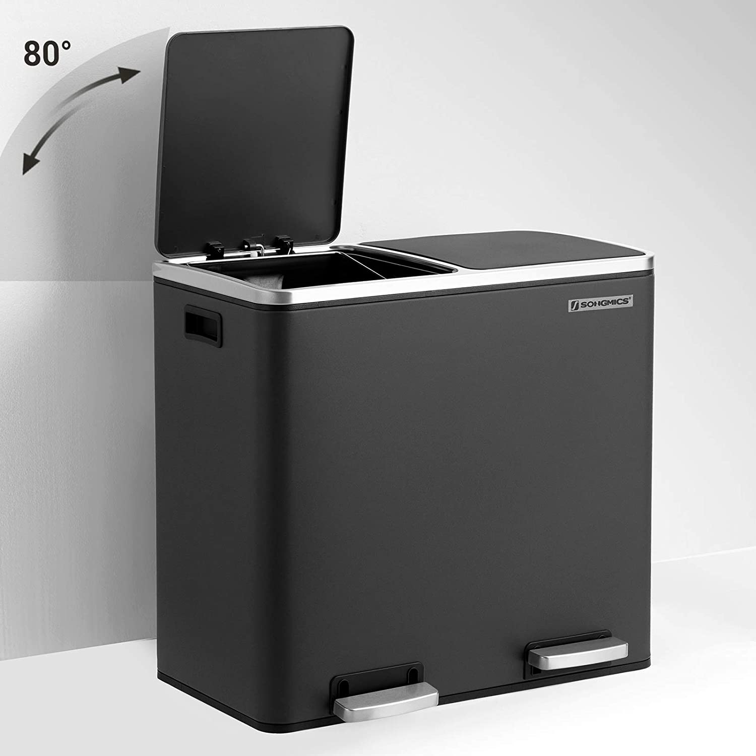 Nancy's Coleman 48L Prullenbak - Vuilnisbak - Pedaalemmer - 2 Compartimenten - Softclose - Binnenemmers - Voetpedalen - Handgrepen - Zwart