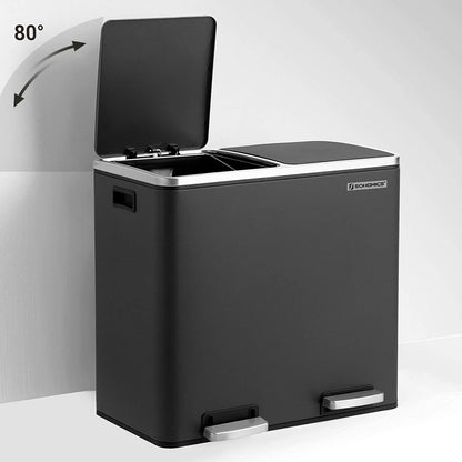 Nancy's Coleman 48L Prullenbak - Vuilnisbak - Pedaalemmer - 2 Compartimenten - Softclose - Binnenemmers - Voetpedalen - Handgrepen - Zwart