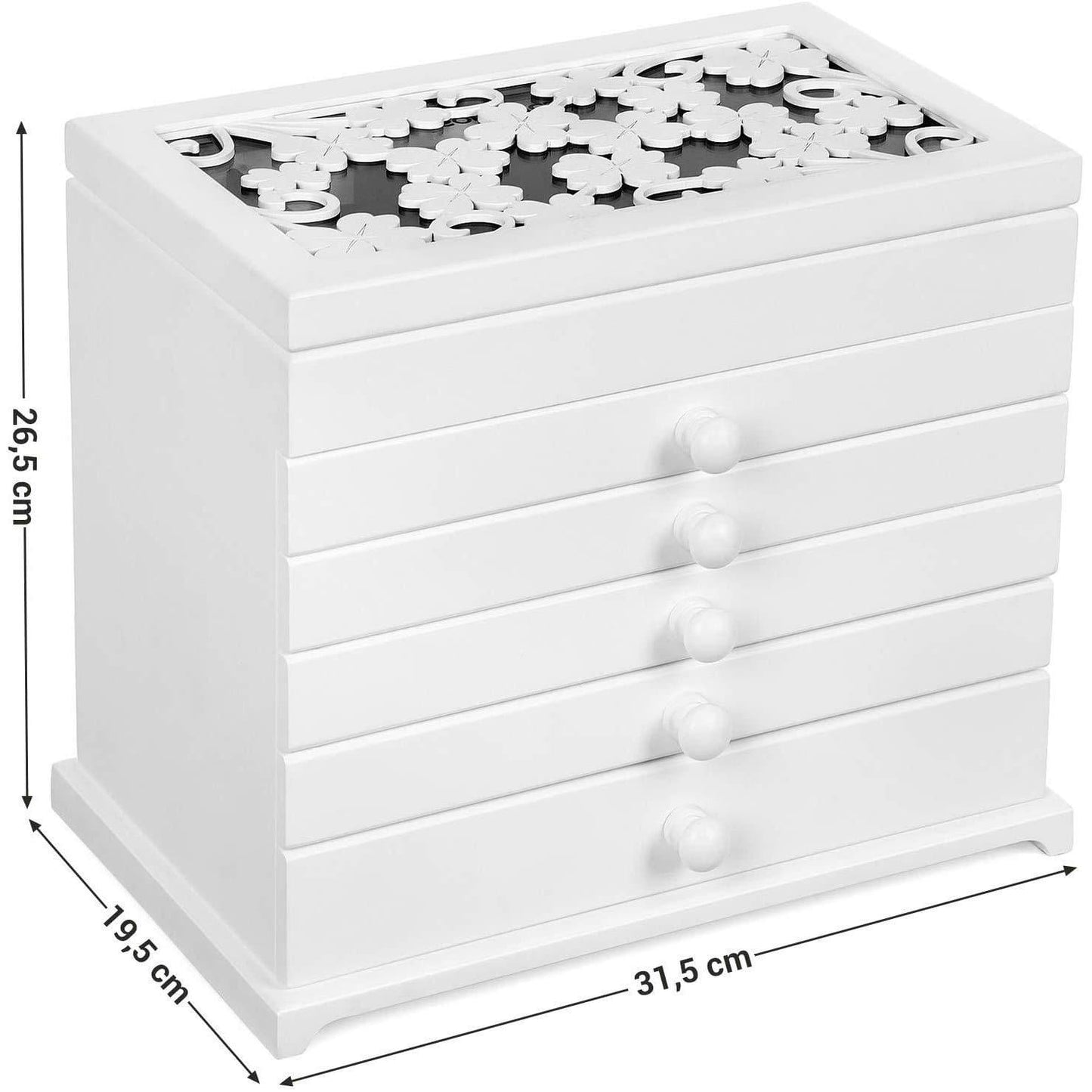 Boîte à bijoux en bois Nancy's XXL 6 couches avec miroir - Organisateur de bijoux - Boîte à bijoux - Rangement de vos bijoux - 31,5 x 26,5 x 19,5