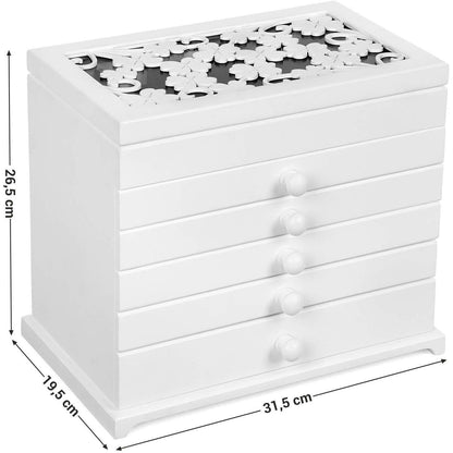Boîte à bijoux en bois Nancy's XXL 6 couches avec miroir - Organisateur de bijoux - Boîte à bijoux - Rangement de vos bijoux - 31,5 x 26,5 x 19,5