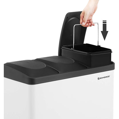 Nancy's Beeville 54L Prullenbak - Pedaalemmer - 3 Binnenbakken - Afvalscheiding - Wit-Zwart