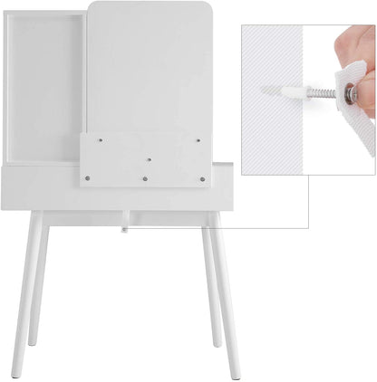 Nancy's Goobies Kaptafel - Cosmeticatafel - 4 Lades - 2 Open Vakken - Spiegel - Kruk - Modern - Wit - Beige - MDF - Rubberhout - 90 x 40 x 137,5 cm