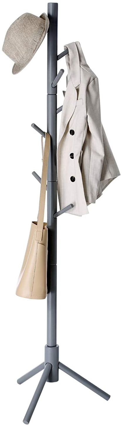 Nancy's Cavignac Kapstok - Vrijstaand - Kledingstandaard - Massief Hout - 8 Haken - Boomvormig - Grijs/Wit - 47 x 47 x 175 cm