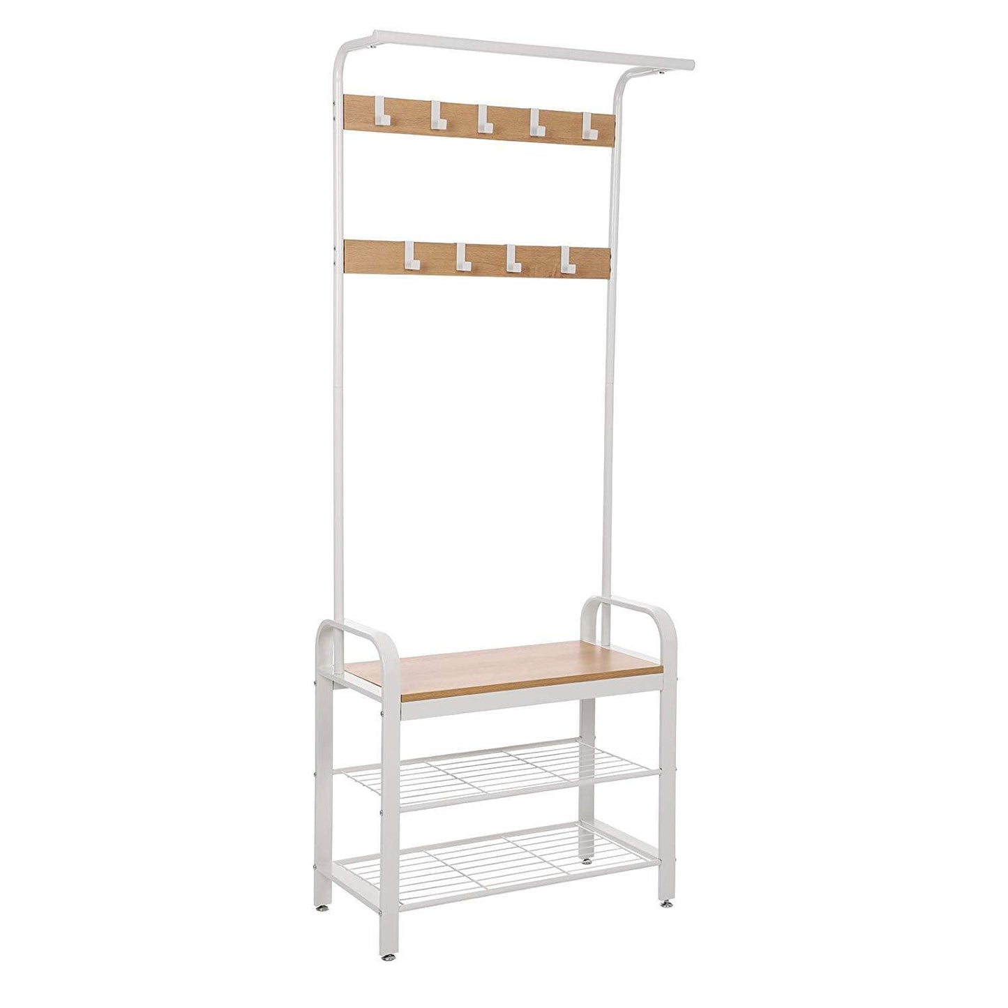 Nancy's Standing Wardrobe Rack with Coat Rack - Shoe Rack and Bench - Vintage Industrial - Coat Racks - Beige / White - 72 x 33.7 x 183 cm