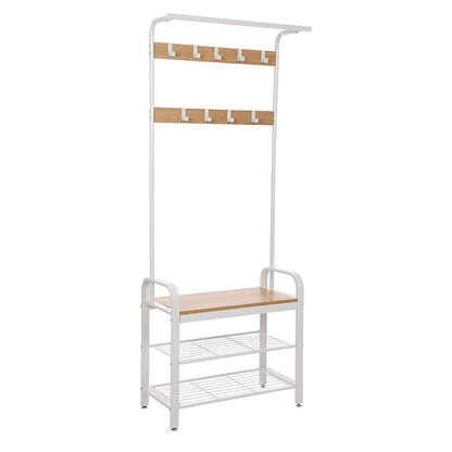 Nancy's Standing Wardrobe Rack with Coat Rack - Shoe Rack and Bench - Vintage Industrial - Coat Racks - Beige / White - 72 x 33.7 x 183 cm