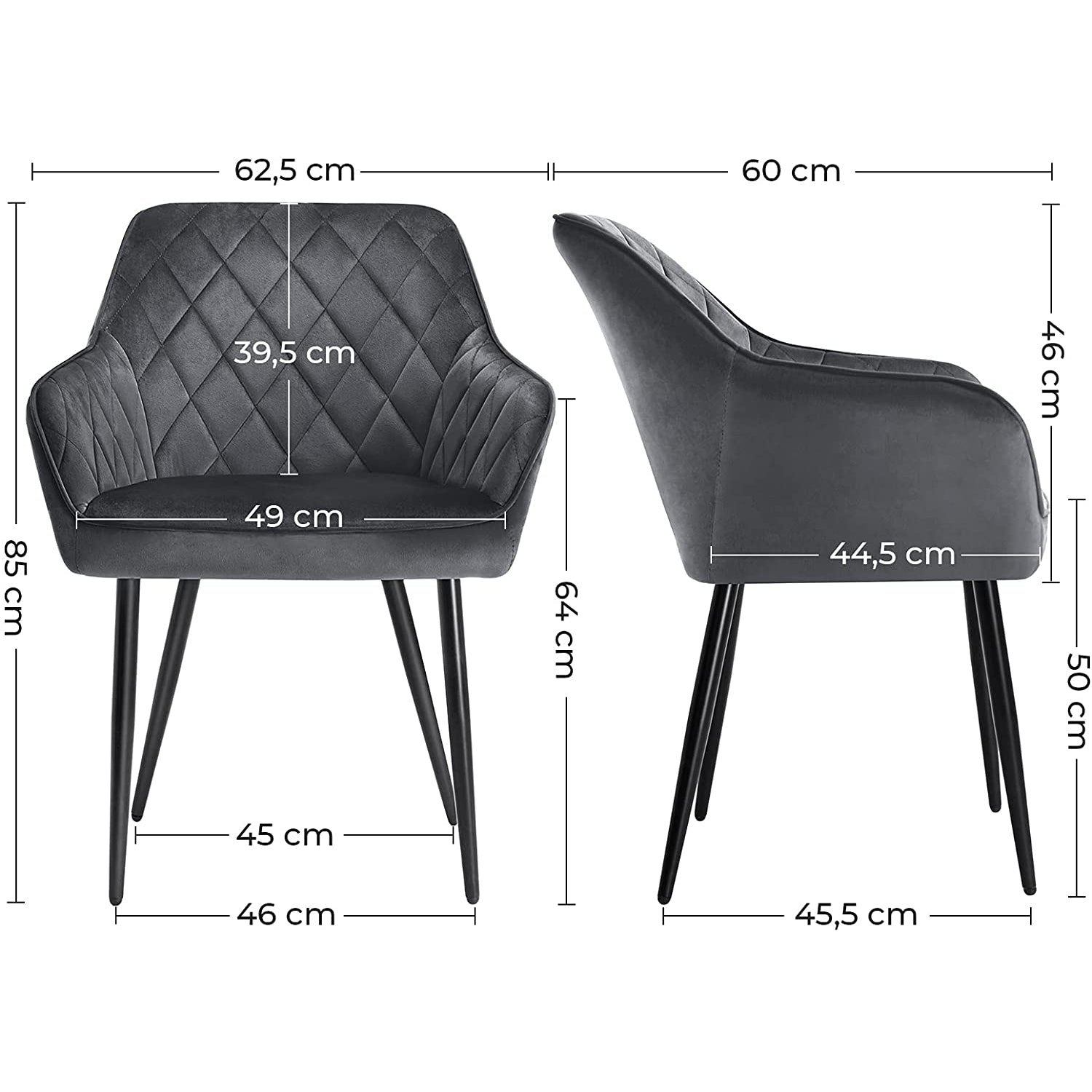 Nancy's Can Island Eetkamerstoelen - Set Van 2 - Keukenstoelen - Gestoffeerd - Grijs - Fluweel / Staal