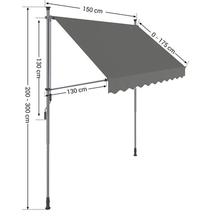 Nancy's Breslau Luifel - Zonwering - Tuin - Balkon - Verstelbare Hoogte - Aluminium - Polyester - Grijs - 150 x 130 cm