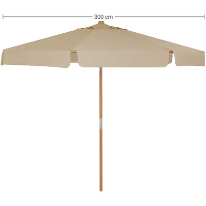 Nancy's California Parasol - Achthoekig - Zonwering - Parasolstok - Hout - Opvouwbaar - Taupe - 300 cm Diameter