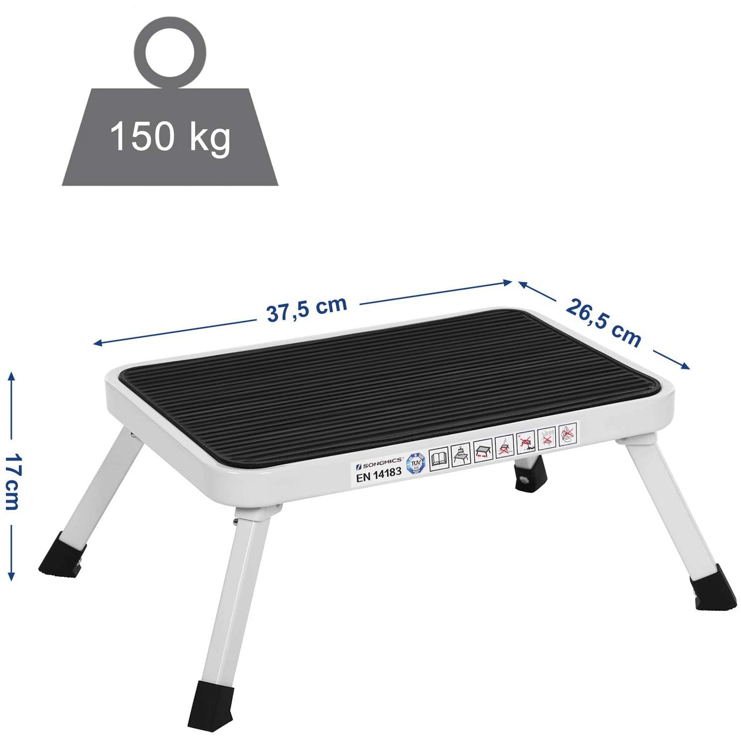 Nancy's Barre Step Stool - Collapsible - Anti-Slip - Compact - Small - Stool - Camping Stool - TÜV Süd-Certified - Black-White - 37.5 x 4 x 26.5 cm