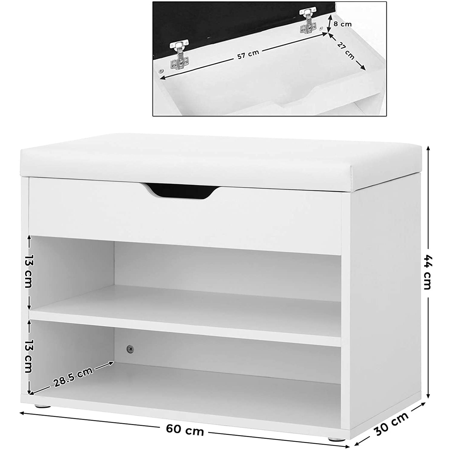 Nancy's Schoenenkast - Schoenenrek - Gewatteerde Zitschoenenbank 60 x 30 x 44 cm