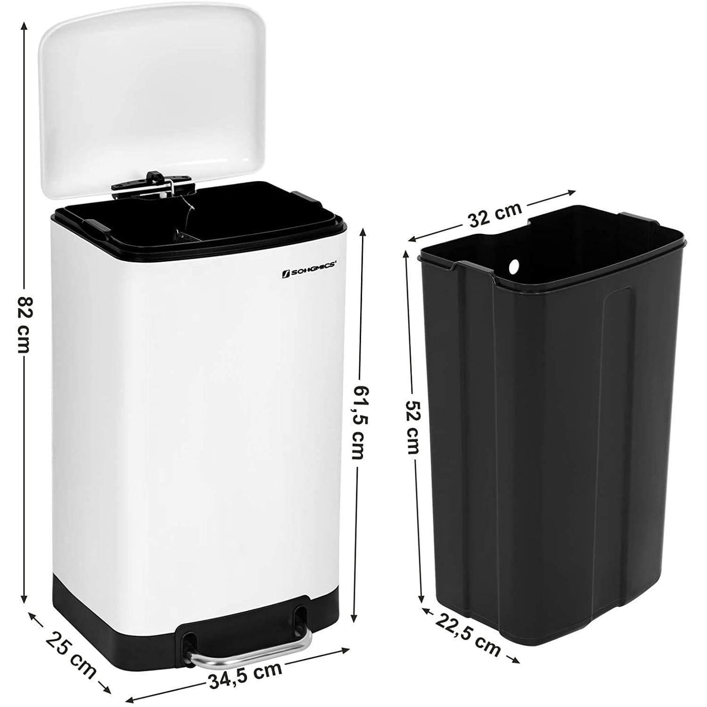 Nancy's Pedal Bin 30 L - Poubelles - Blanc - 34,5 x 61,5 x 27,5 cm (L x H x P)