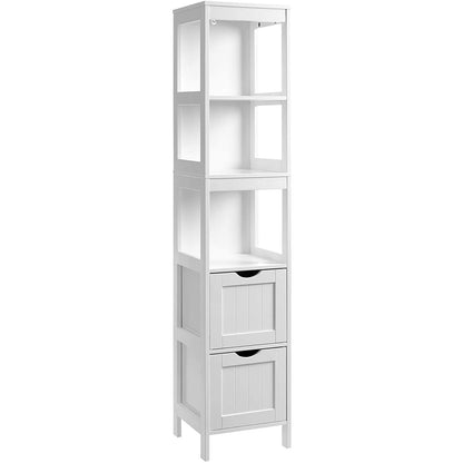 Nancy's Blanding Storage Cabinet - Bathroom Cabinet - 2 Drawers - 3 Open Compartments - 30 x 30 x 141.5 cm - White 