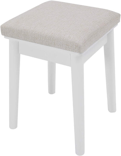 Nancy's Goobies Kaptafel - Cosmeticatafel - 4 Lades - 2 Open Vakken - Spiegel - Kruk - Modern - Wit - Beige - MDF - Rubberhout - 90 x 40 x 137,5 cm