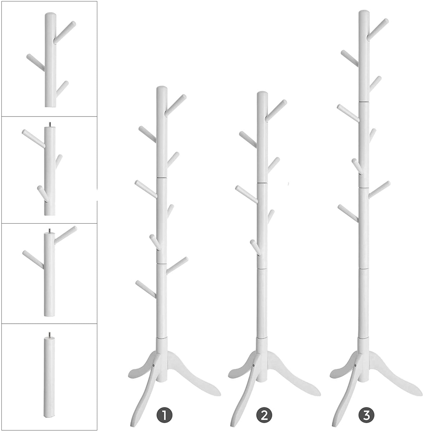 Nancy's Cazaville Kapstok - Boomvormig - Vrijstaand - 8 Haken - Massief Hout - Rubberhout - Wit - ‎57 x 57 x 177 cm