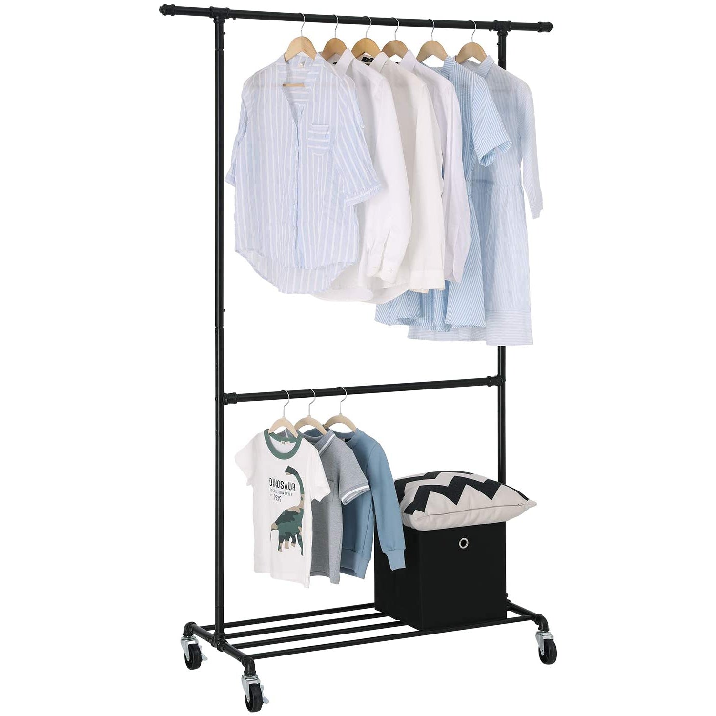 Nancy's Metal Clothes Rack with 2 Bars, Grid and Wheels