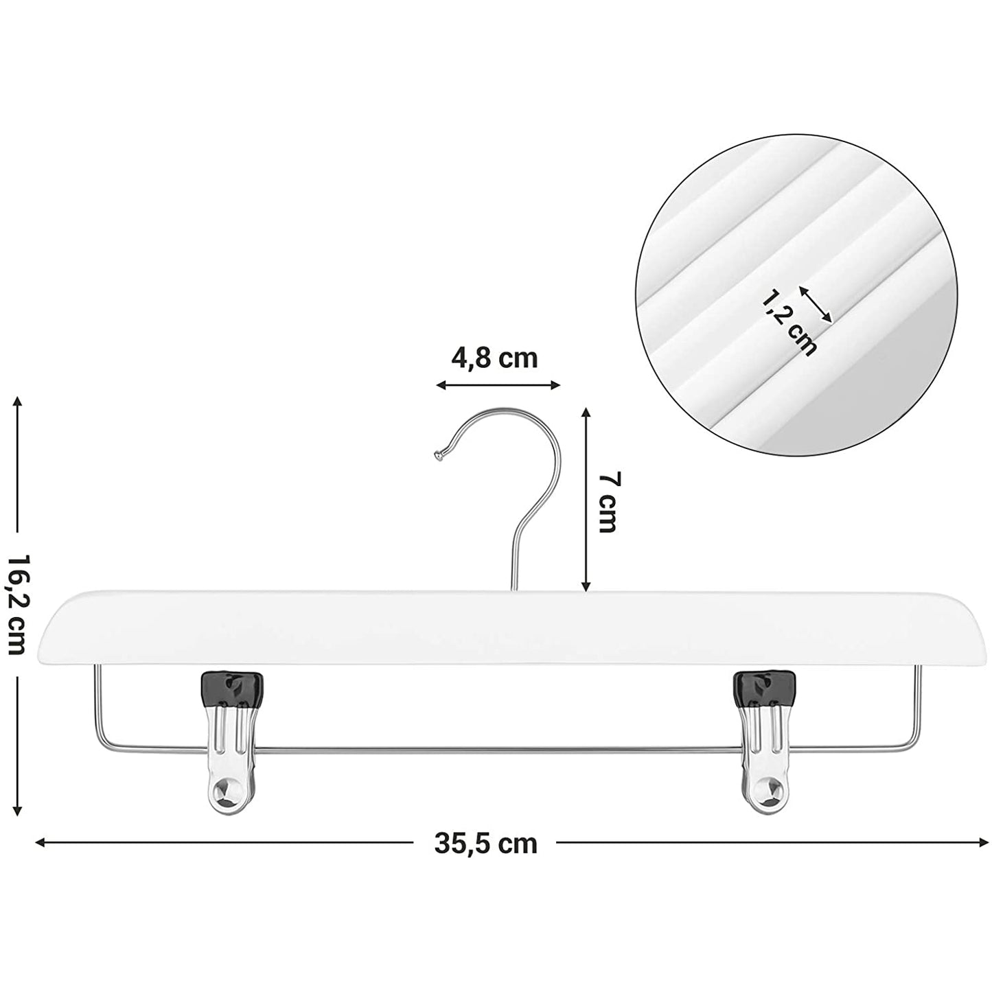 Nancy's Fred Lake Clothes Hangers - Trouser Hangers - Set of 8 - Solid Wood - Anti-Slip - Rotatable Hook - Adjustable Clips - White - 35.5 x 1.1 x 16.2 cm