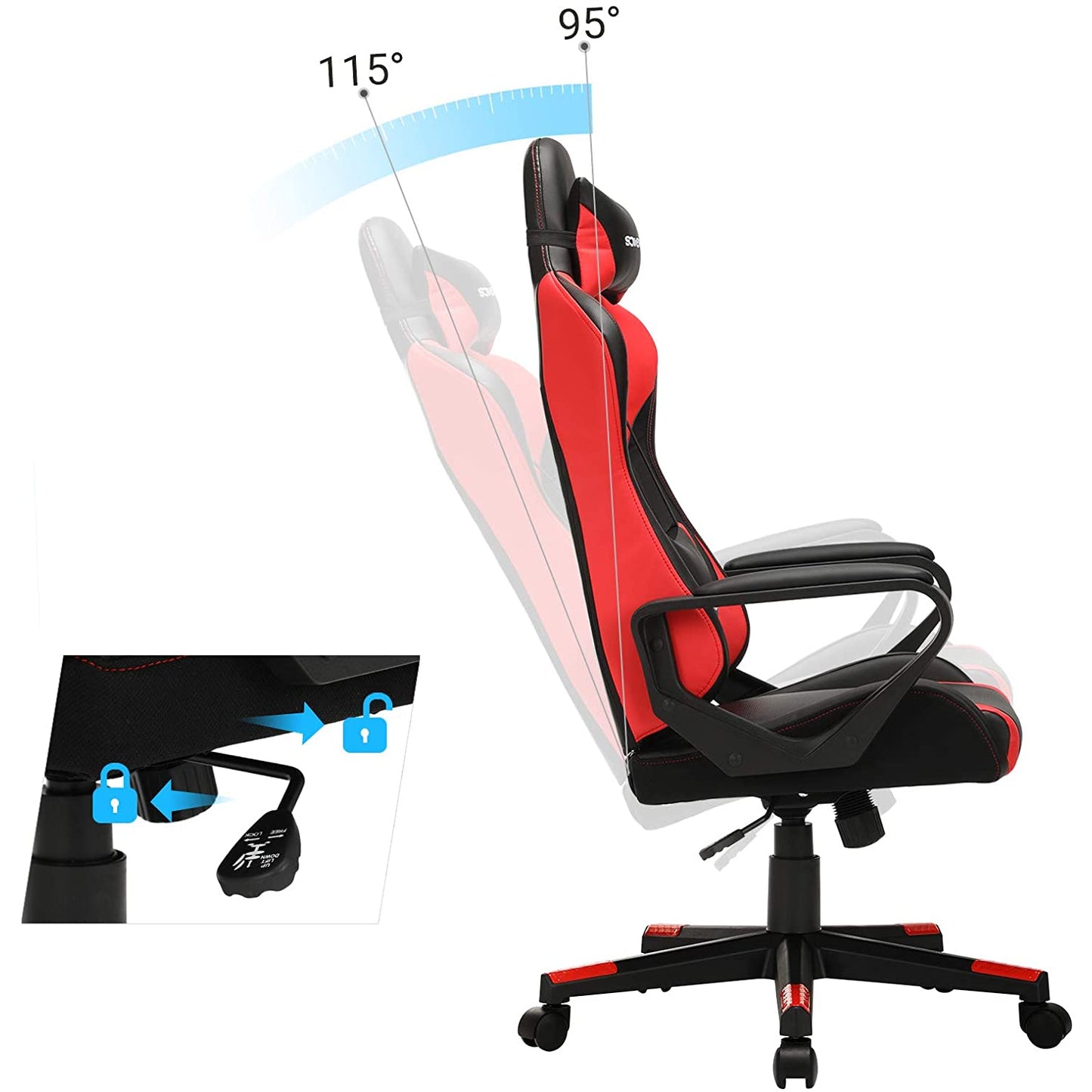 Nancy's Butcher Gaming chair - Office chair - Swivel chair - Lumbar cushion - Ergonomic - Height adjustable - Red - Black - Faux leather - 71 x 63 x (120-130)