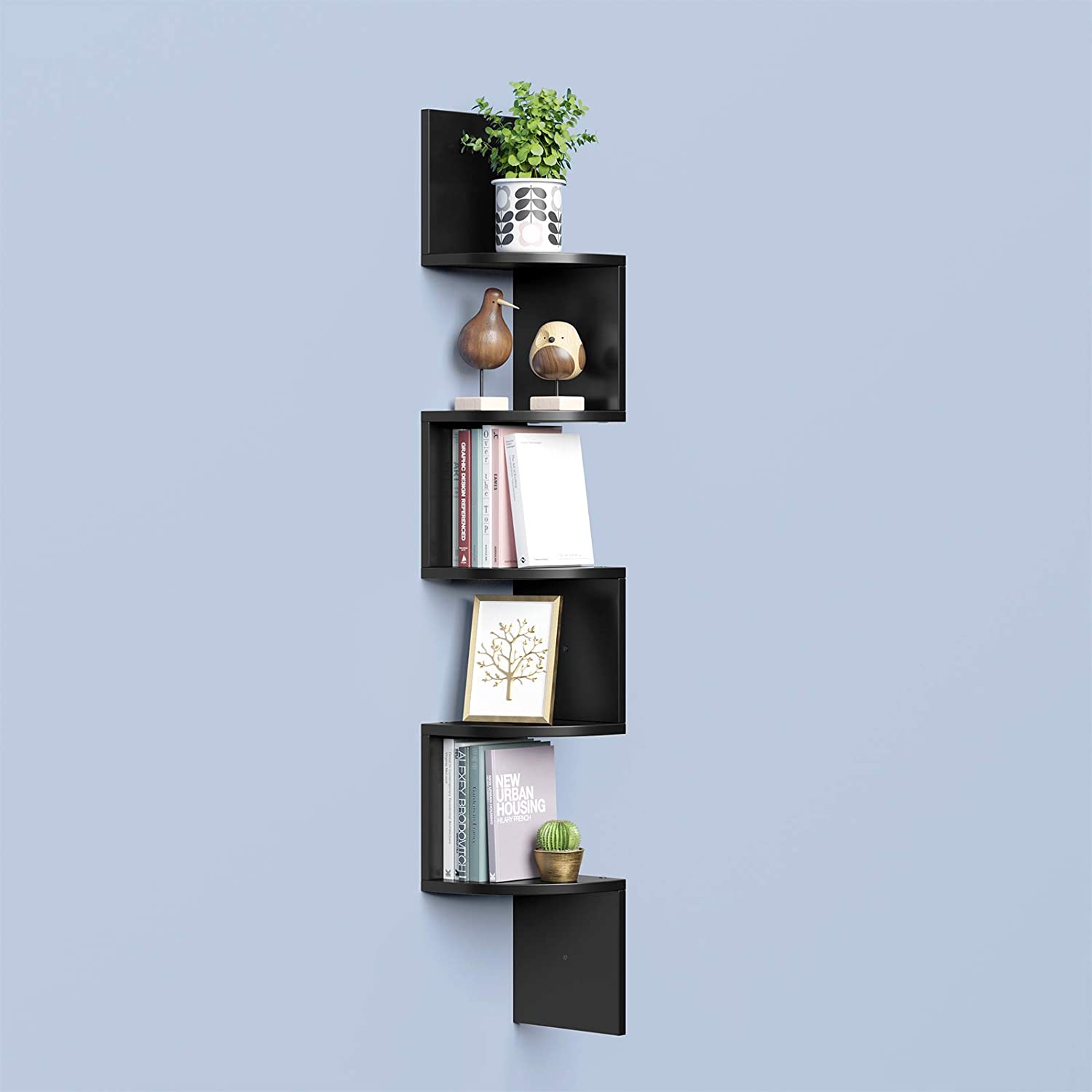 Nancy's Campden Boekenplank - Hoekplank - Wandplank - Zwart - Spaanplaat - ± 20 x 20 x 130 cm