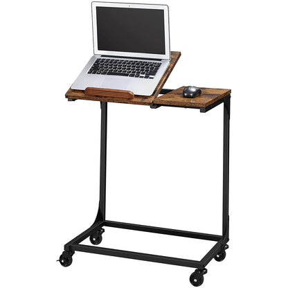 Nancy's Carbonear Laptoptafel - Werktafel - Verstelbaar Tafelblad - Op Wieltjes - Bewerkt Hout - Metaal - Bruin - Zwart - 55 x 35 x 66 cm
