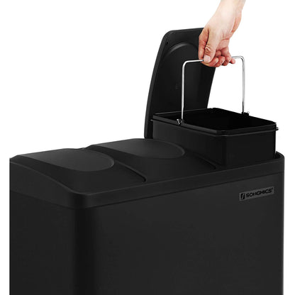 Poubelle Nancy's 54l - 3 compartiments - Système de tri des déchets - Noir - 60,4 x 30 x 56,3 cm