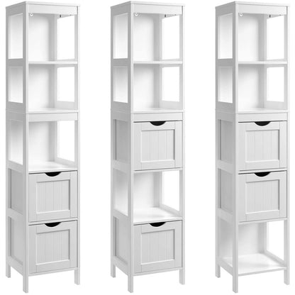 Nancy's Blanding Storage Cabinet - Bathroom Cabinet - 2 Drawers - 3 Open Compartments - 30 x 30 x 141.5 cm - White 