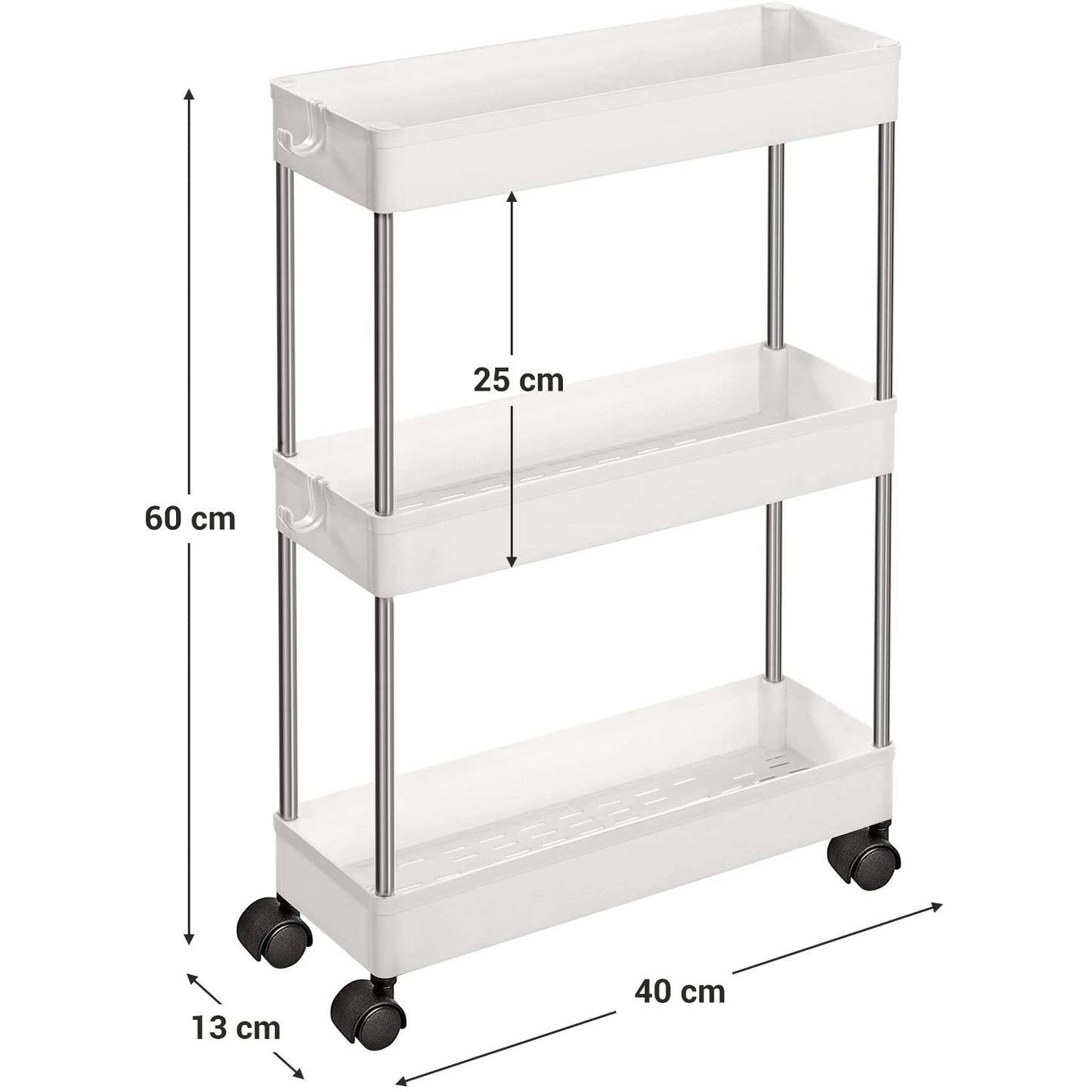 Nancy's Gamelin Keukentrolley - Keukenwagen - Serveerwagen - 3 Niveaus - Wit - ± 40 x 10 x 60 cm