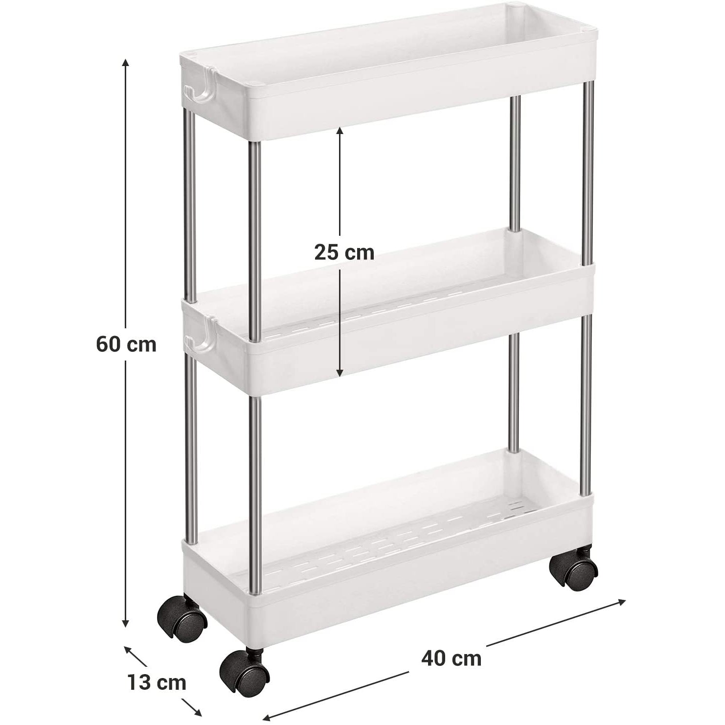 Nancy's Gamelin Keukentrolley - Keukenwagen - Serveerwagen - 3 Niveaus - Wit - ± 40 x 10 x 60 cm