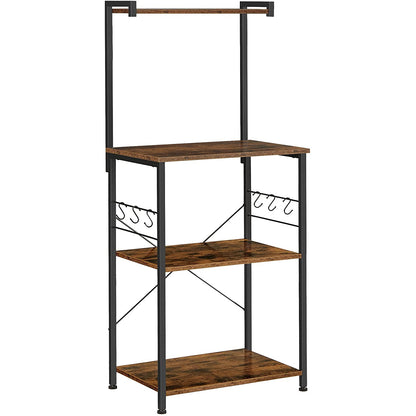 Nancy's Franktown Keukenrek - Werkruimte - Opbergrek - Industrieel - 3 Schappen - 6 Haken - Bruin - Zwart - 60 x 40 x 127 cm